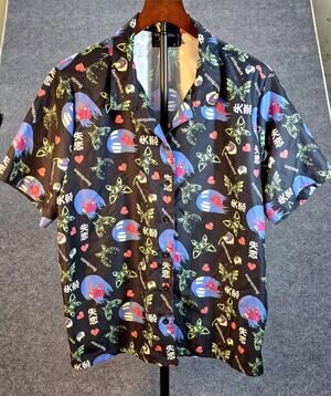 Vitriol Heartbroken Ziggy Anime ButtonUp Shirt Large Black Butterfly Streetwear